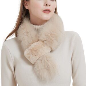 1161 Bibury Khaki Real Fox Fur Scarf With Rex Rabbit Trim